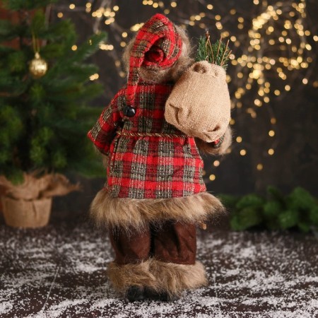 Santa Claus "in a red checkered fur coat, with a flashlight and twigs" 45 cm-2