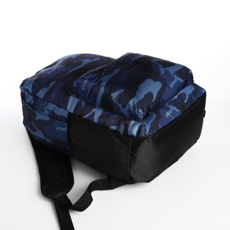 Youth backpack from textiles, 3 pockets, blue color-4