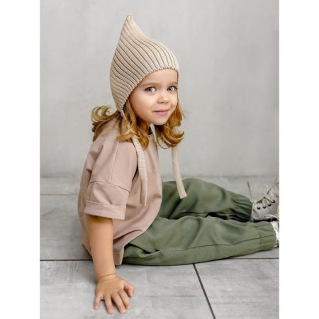 Hat on the ties Children's Amarobaby Pure Love Elf, size 46-48 cm, beige color-3