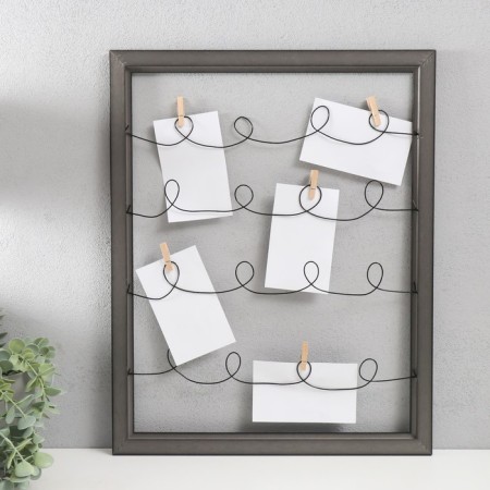 Photo frame plastic in 5 photos "Funny curls" with clothespins, black 50x40 cm-2