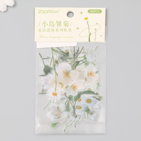 Plastic stickers "Flight flowers. White" set 40 pcs 15x8 cm-4