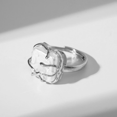 Ring "Aura" square, white color in silver, dimensionless