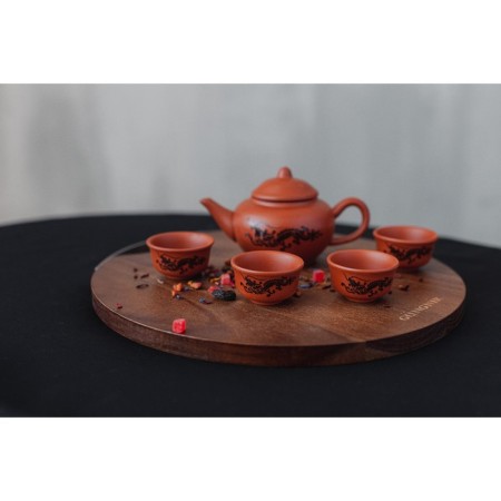 A set for the tea ceremony ceramic "Dragon", 5 items: 4 bowls 25 ml, kettle 200 ml, brown color-9