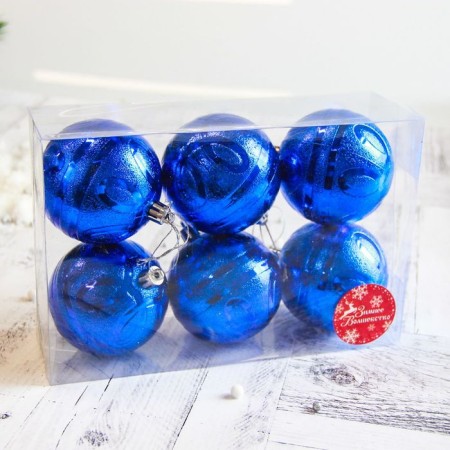 Set of balls plastic D-8 cm, 6 pcs "Fleur" blue-1
