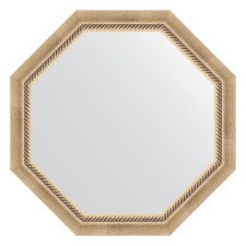 Mirror in the baguette frame, aged silver with weaving 70 mm, 73.2x73.2 cm