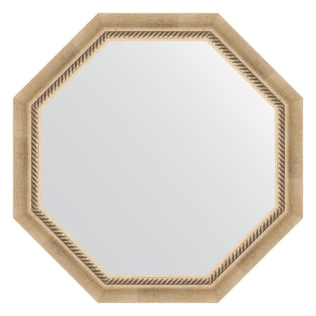 Mirror in the baguette frame, aged silver with weaving 70 mm, 73.2x73.2 cm