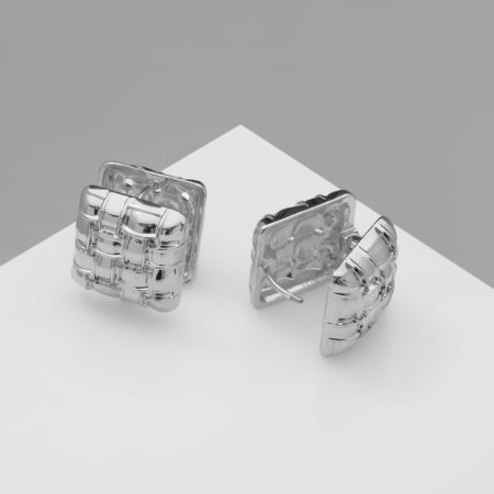 Earrings Metal "Chord" Weaving, Square, Color Silver-3