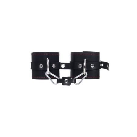 Single -layer handcuffs with a contrasting line Pecado BDSM, genuine leather, black-1