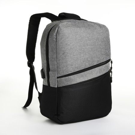 City backpack with USB from lightning textiles, 2 pockets, black/gray color-2