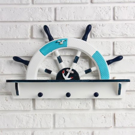 Interior hanger "helm", 3 hooks, white-blue, 45 x 28 x 5 cm-1