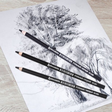 Coal in a pencil set of Brauberg, 12 pieces, different hardness-7