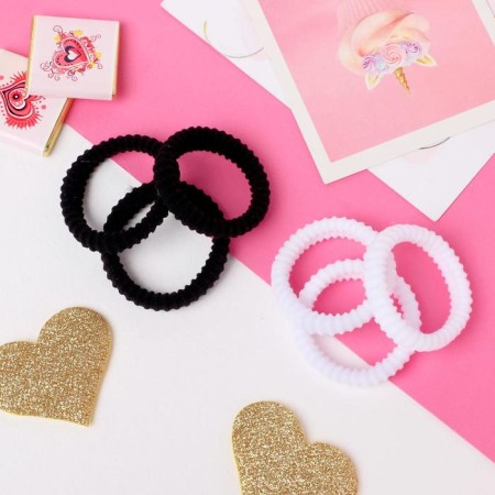 Hair elastic band "Simple" (set 6 pcs) corrugation, black white-1