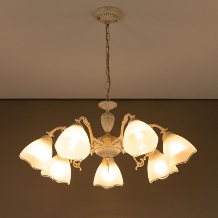 Suspended chandelier Citilux "Latur" CL413270, 46x33 cm, 7x75W, E27, white color-13