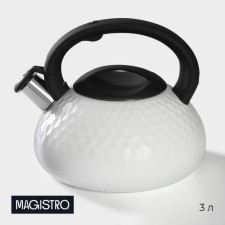 A kettle with a stainless steel whistle Magistro Glow, 3 L, Induction, Soft-Touch handle, white color
