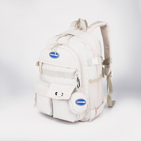 School backpack from textiles, 6 pockets, milk color