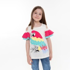 T -shirt for girls, beige/coral color, height 104 cm