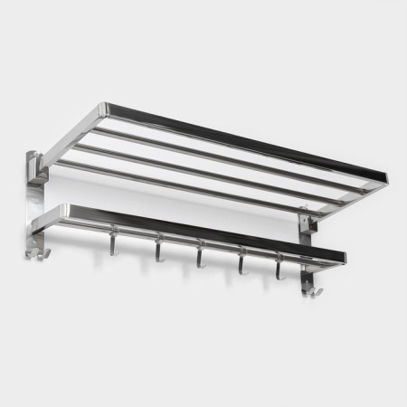 Hinged shelf with a holder of towels, 5 moving hooks, silver color-4