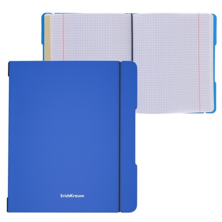 Notebook A5+, 48 sheets in the Erichkrause "Folderbook", removable plastic cover, elastic bands, offset unit, white 100%, blue