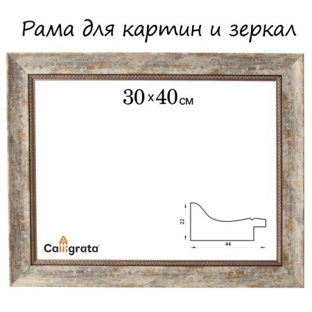 Frame for paintings (mirrors) 30 x 40 x 4.4 cm, plastic, calligrata 6744, tree with white and gold patina