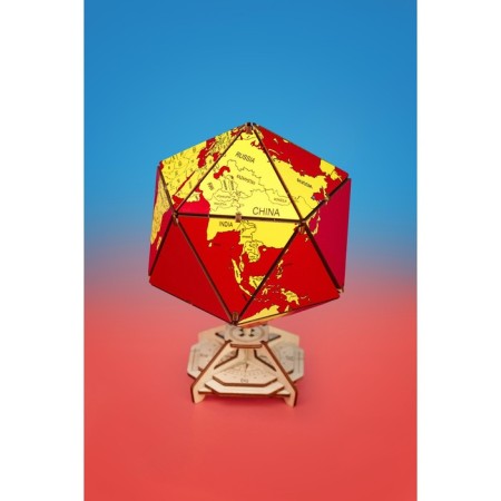 Designer Wooden 3D Ewa Globe Icosahedron with a secret (box, safe) red-11