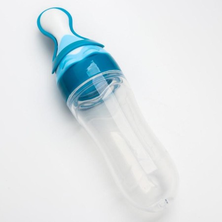 A bottle for feeding, silicone, with a spoon, from 5 months, 90 ml, blue color-3