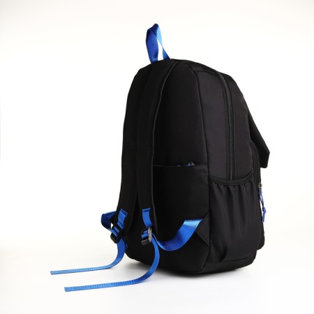 School backpack from textiles on lightning, 5 pockets, black/blue color-3