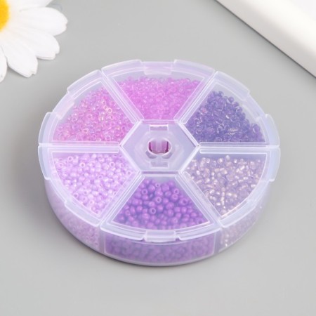 Glass 8/0 (3 mm) in the box "Violet" 6 colors x 10 g 8x8x2 cm-2