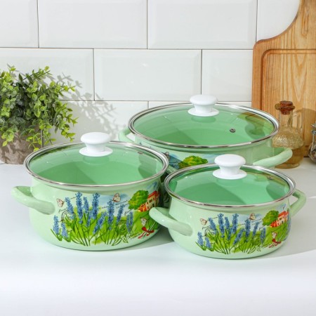 Set of pots "Tuscan", 3 subjects: 2 l, 3 l, 4 l, covers, induction