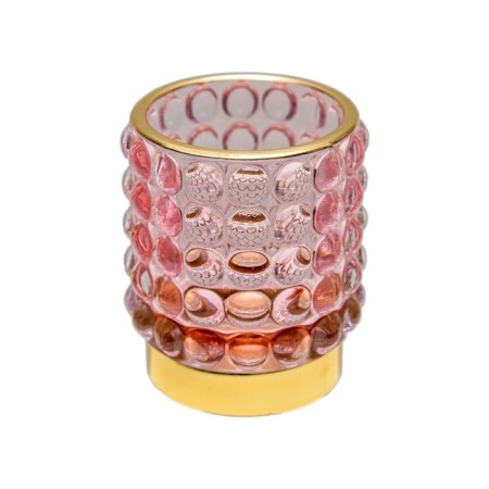Decorative candlelight made of colored glass, 70 × 70 × 80 mm, pink color-1