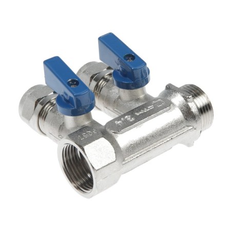 Collector "STM", 3/4 "x16 mm, 2 outputs, with ball valves, for m/n pipes, nickel.-1