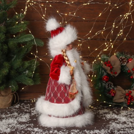 Snow Maiden "in a fluffy fur coat, with a flashlight" moves, with a backlight, 40x20 cm, red-1