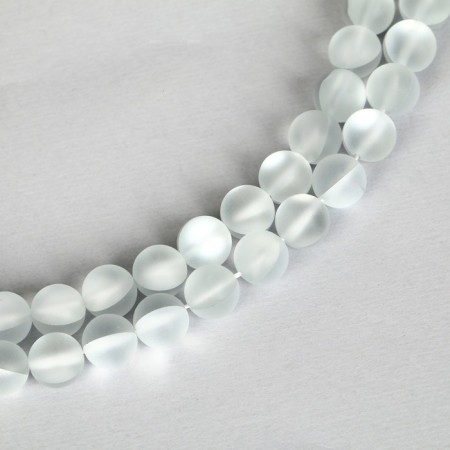 Busins ​​made of natural stone "Cat Eye", set 46 pcs., Size 1 pc. -8 mm, matte gray-white