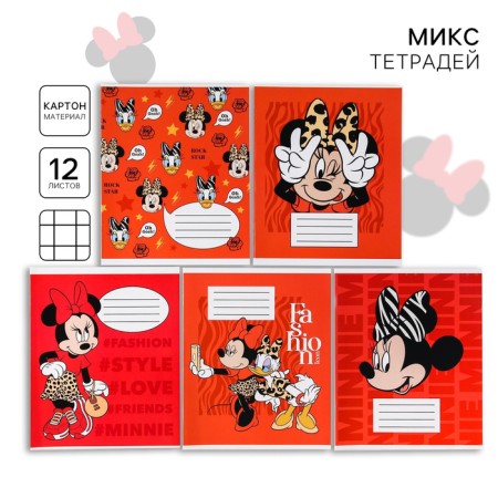 Notebook in a cage 12 sheets, 5 types of mix, cover coated cardboard, Minnie Mouse