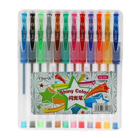 A set of gel pens, 12 colors, with sparkles, with a rubber holder, in a plastic box-10
