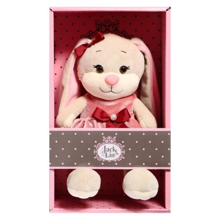 Soft toy "Bunny Lin", in a pink velvet dress with a bow, 20 cm-5