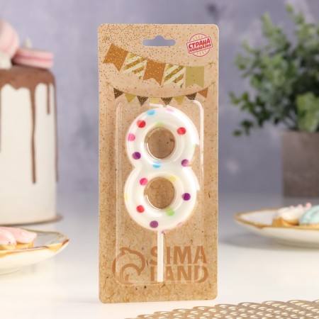 A candle in a cake for a birthday "Confetti", the number "8", a giant, 9 cm-1
