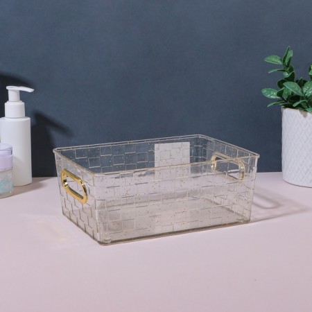 SHINE Organizer for storage, with handles, 1 section, 20.5 × 14.5 × 7.8 cm, transparent/golden color-3