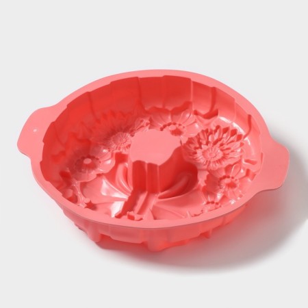 The form for baking the share "German cupcake. Festive wreath ", silicone, 26 × 30 cm, with handles, color mix-4