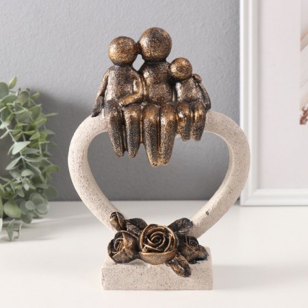 Souvenir Polystone "Family on a Stone Heart with Roses" under bronze 7.8x15.3x21 cm