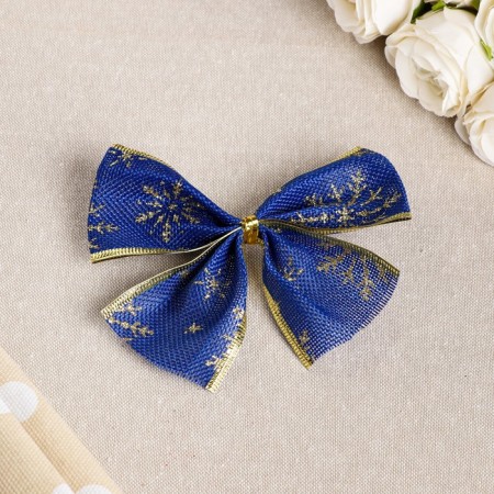 Festive bow "snowfall", blue-gold, 14 x 10 cm