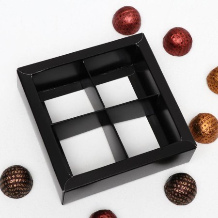Box for sweets 4 pcs, "male", black, 12.6 x 12.6 x 3.5 cm-2