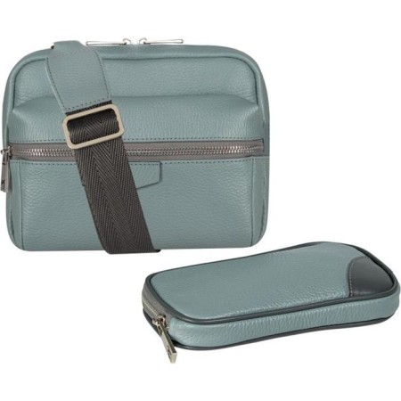 Cross-Body bag with Mumi zipper, external pocket, turquoise color-1