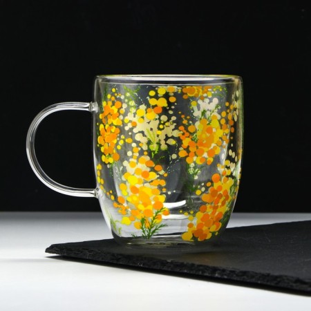 Glass mug with double walls "Tender Mimosa", 300 ml-1