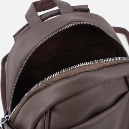 Women's backpack made of artificial leather with lightning, 3 pockets, brown color-3