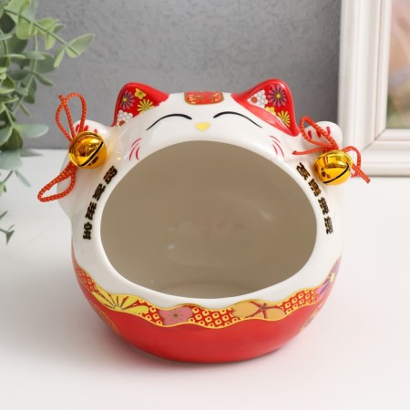 Souvenir Ceramics "Red cat manki-nako with bells" 12.5x16.5x14 cm