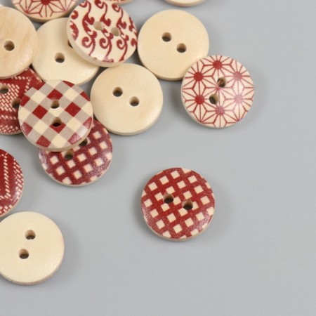 Buttons wood for creativity 2 punctures "patterns" Coffee set 40 pcs 1.5x1.5x0.4 cm-1