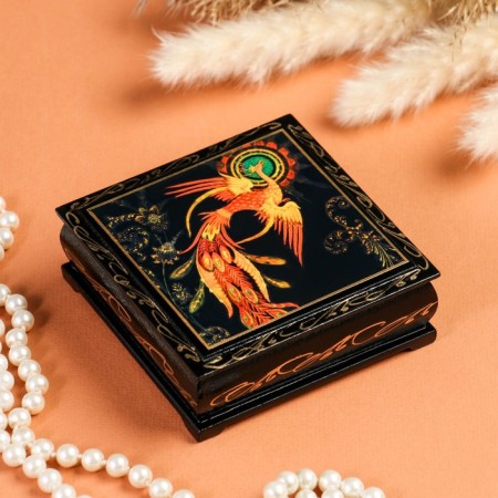Casket "Firebird", 10 × 10 cm, lacquer miniature