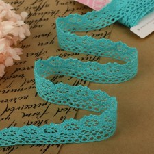 Knitted lace, 25 mm × 2.7 ± 0.5 m, turquoise color