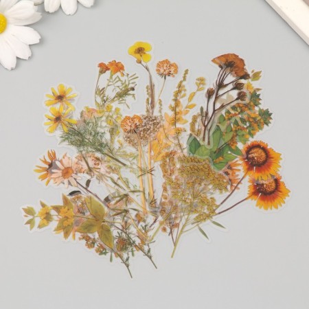 Plastic stickers "Autumn flowers. Yellow" set 40 pcs 15x8 cm-1