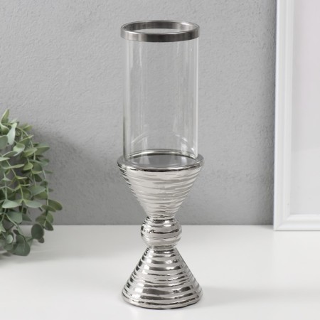 Ceramics candlestick, glass for 1 candle "Poster. Zebra" d = 7.5 cm silver 9.5x9.5x29 cm-1